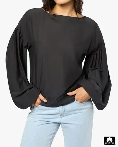 Weworewhat Billow Sleeve Boat Neck Top In Black