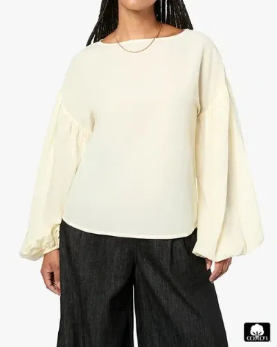 Weworewhat Billow Sleeve Boat Neck Top In Brown