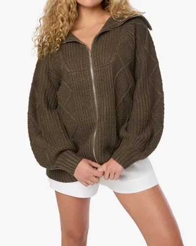 Weworewhat Chunky Cable Knit Zip Up Jacket In Dark Grey