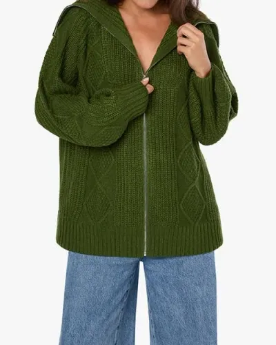 Weworewhat Chunky Cable Knit Zip Up Jacket In Hunter Green