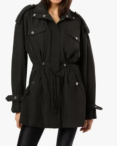 Weworewhat Cinched Waist Anorak Jacket In Black