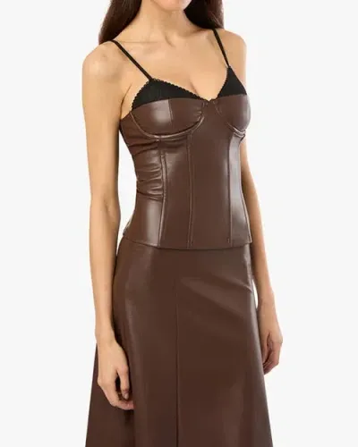 Weworewhat Corset Vegan Leather Top In Brown