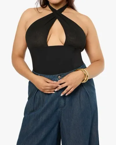 Weworewhat Cross Halter Corset Top In Black