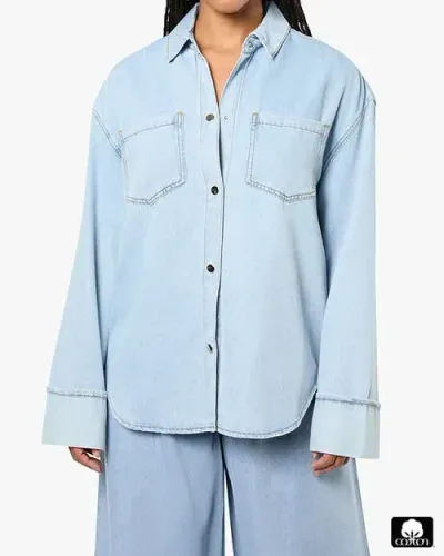 Weworewhat Denim Cuff Shirt In Light/mid Wash