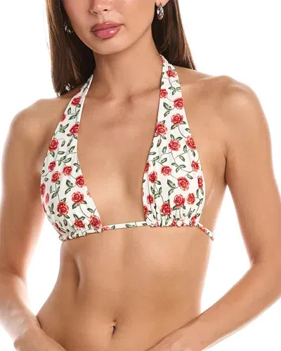 Weworewhat Rose Printed Halter Bikini Top In 白色,红色