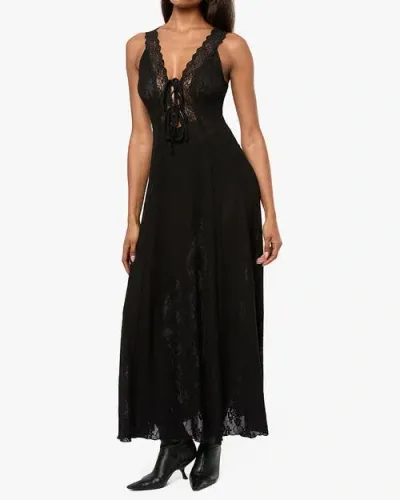 Weworewhat Lace Tie Front Midi Dress In Black