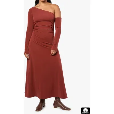 Weworewhat Long Sleeve Off Shoulder Dress In Chestnut