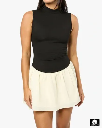 Weworewhat Mockneck Dress In Black/ivory