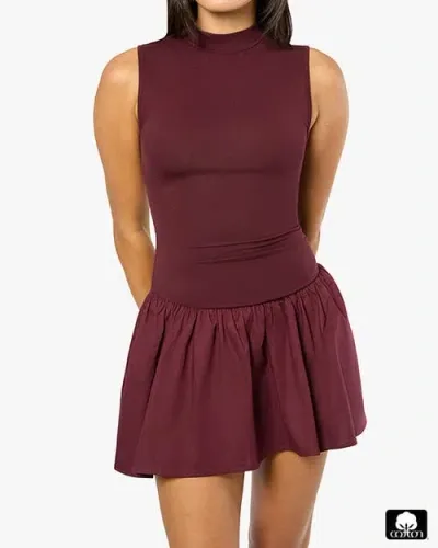 Weworewhat Mockneck Dress In Eggplant