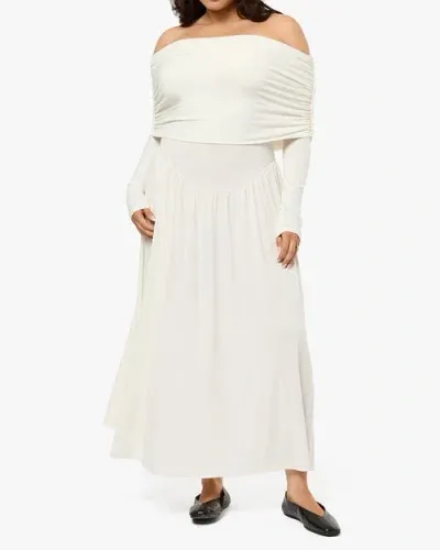 Weworewhat Off Shoulder Ruched Midi Dress In Ivory