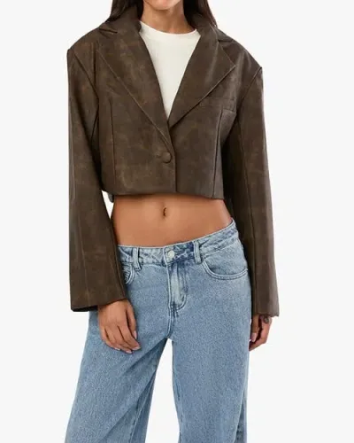 Weworewhat Patina Cropped Blazer In Brown