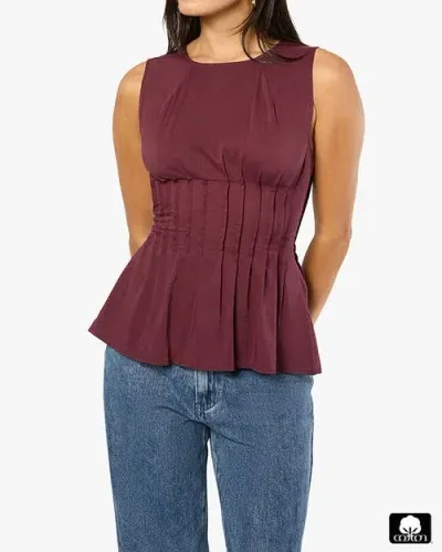 Weworewhat Pleated Peplum Top In Eggplant