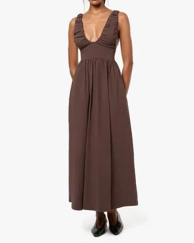 Weworewhat Ruched Corset Midi Dress In Brown