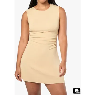 Weworewhat Ruched Muscle Tank Mini Dress In Beige