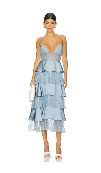 Weworewhat Tiered Lace Midi Dress In Blue