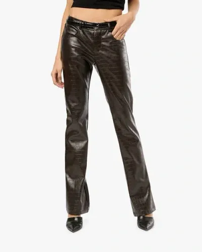 Weworewhat Vegan Leather Croc Mid Rise Flare Pant In Brown