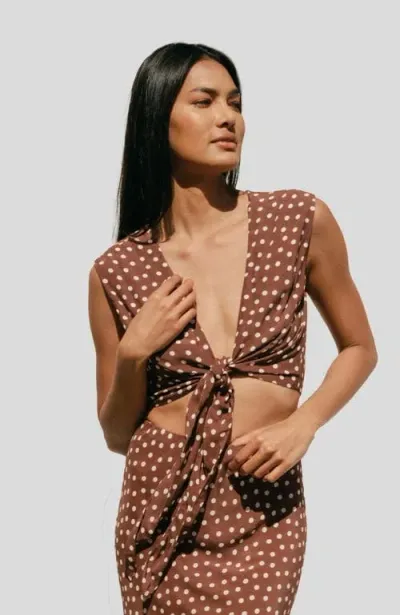 Whimsy + Row Valentina Top In Brown Polka Dot