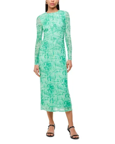 Whistles Brushwork Print Mesh Dress In Green/multi