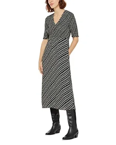 Whistles Diagonal Ripple Shirred Dress In Black/multi