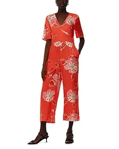 Whistles Hawaiian Print Aimee Jumpsuit In Coral