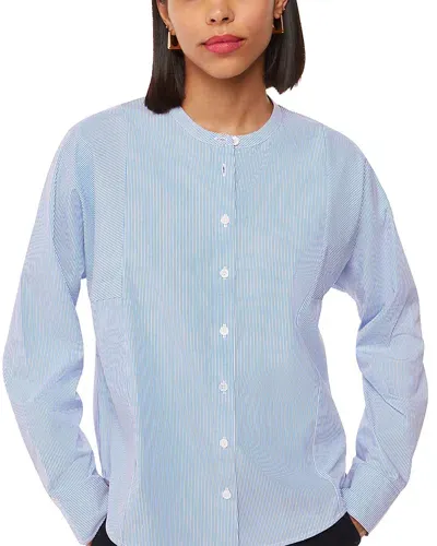 Whistles Striped Grandad Collar Shirt In Blue/white