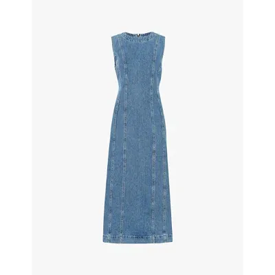 Whistles Womens Blue Slim-fit Sleeveless Denim Midi Dress