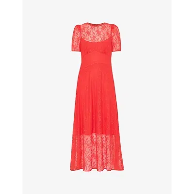 Whistles Womens Coral Fay Lace-embroidered Short-sleeve Stretch-woven Midi Dress