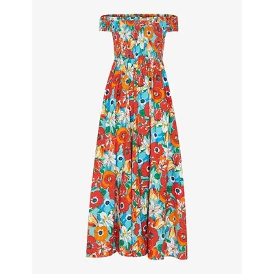 Whistles Womens Tulip-print Bardot-neck Cotton Maxi Dress In Multicolor