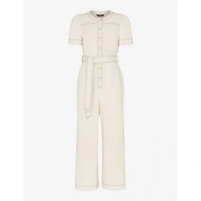 Whistles Womens Cream Alana Short-sleeved Denim Jumpsuit In Ivory