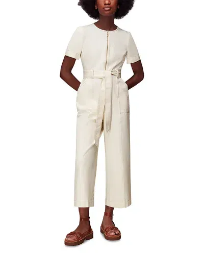 Whistles Womens Cream Cropped Denim Jumpsuit In Ivory