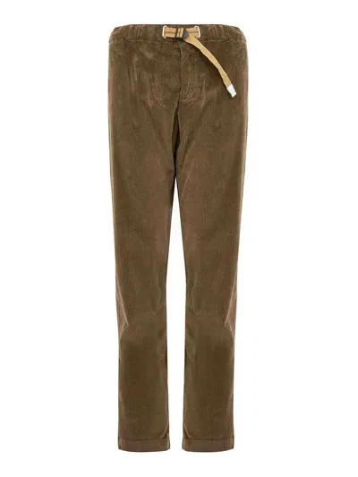 White Sand Cotton Ribbed Trousers With Velvet Effect In Brown