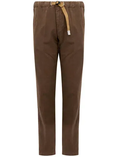 White Sand Cotton Trousers With Belt In Brown