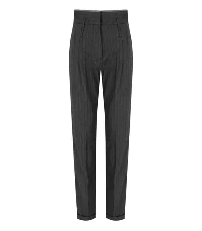 White Sand Dark Grey High Waisted Trousers