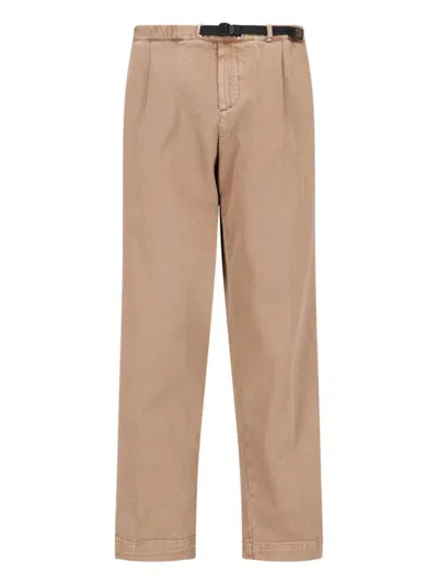 White Sand Straight Pants With Belt In Brown