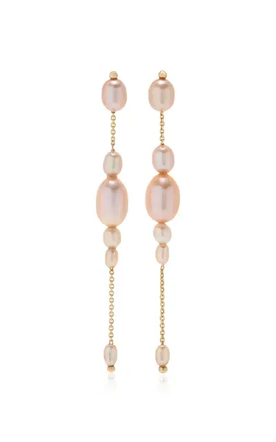 White/space Palazzo 14k Yellow Gold Pearl Earrings In Pink