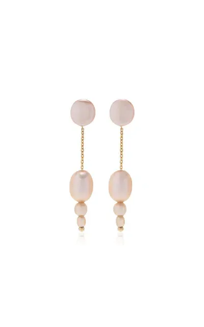 White/space Petite Palazzo 14k Yellow Gold Pearl Earrings In Pink