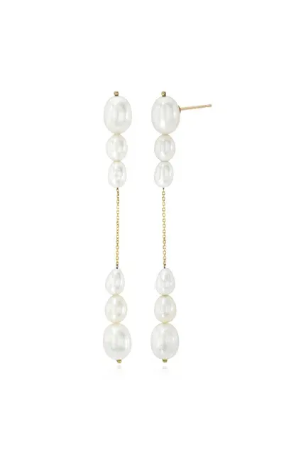 White/space White Lucia 14k Yellow Gold Pearl Earrings