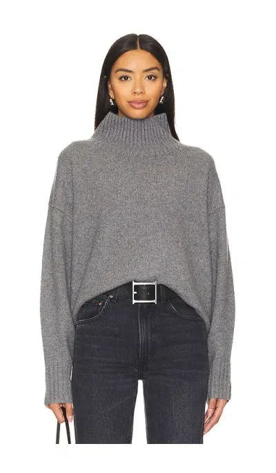 White + Warren Cashmere Blend Standneck Sweater In Dark Steel