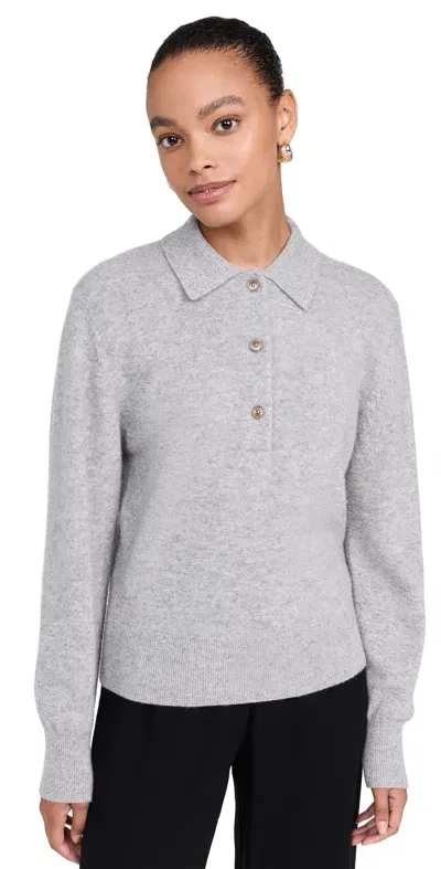 White + Warren Cashmere Button Polo Grey Heather