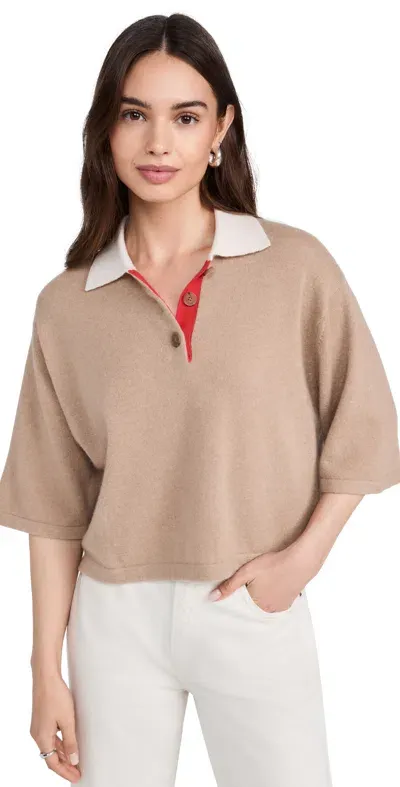 White + Warren Cashmere Cropped Polo True Camel Combo