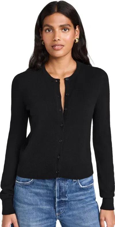 White + Warren Cashmere Essential Crew Neck Cardigan Black