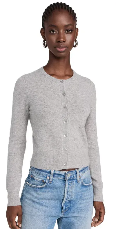 White + Warren Cashmere Essential Crew Neck Cardigan Grey Heather