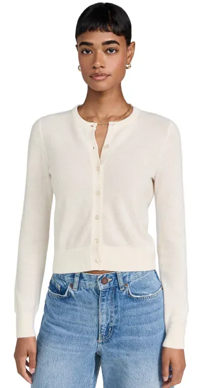 White + Warren Cashmere Essential Crew Neck Cardigan Soft White