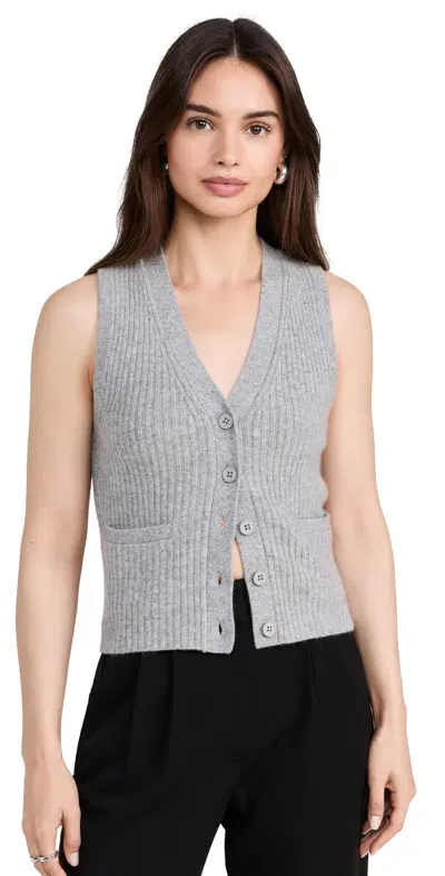 White + Warren Cashmere Ribbed Button Vest Grey Heather