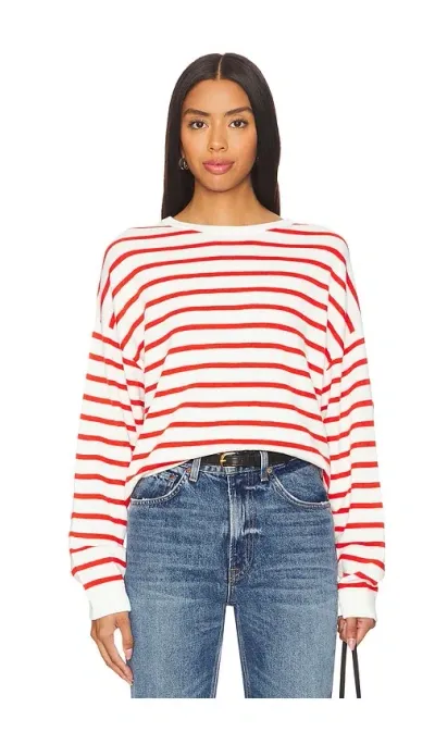 White + Warren Cotton Blend Drop Shoulder Sweatshirt In Red