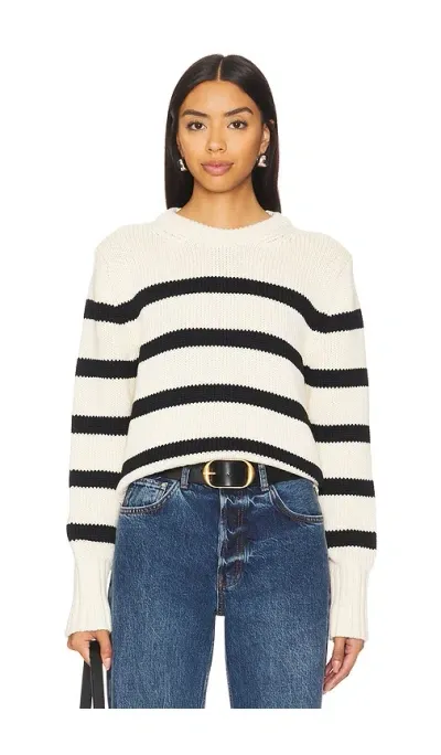 White + Warren Organic Cotton Striped Crewneck In Ecru & Black