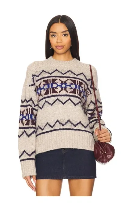 White + Warren Plush Alpaca Blend Fair Isle Crewneck In Oat Combo