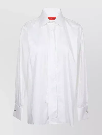 Wild Cashmere Cotton Shirt With Long Sleeves And Side Slits In White