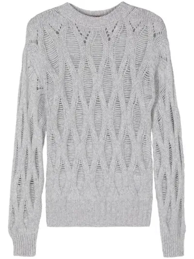 Wild Cashmere Drop-stitch Knit Sweater In Grey