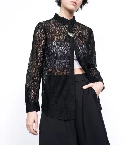 Wildfang The Empower Long Sleeve Button Up In Black Lace